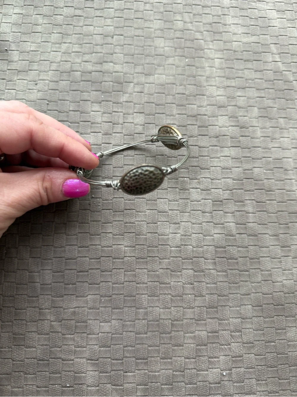 Silver Hammered Oval wired Bangle Bracelet